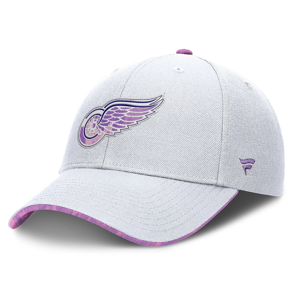 Men's Fanatics White Detroit Red Wings Authentic Pro Hockey Fights Cancer Adjustable Hat