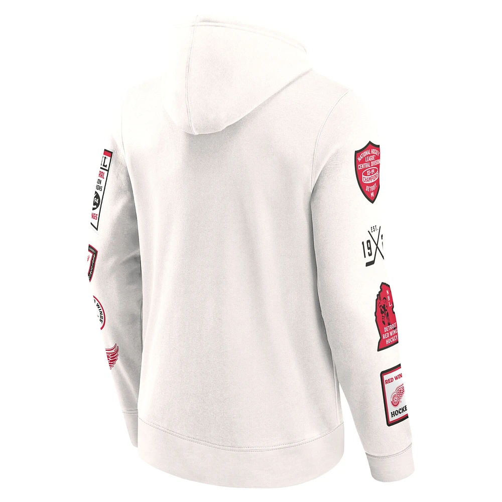 Men's Fanatics White Detroit Red Wings Letterman Fleece Pullover Hoodie