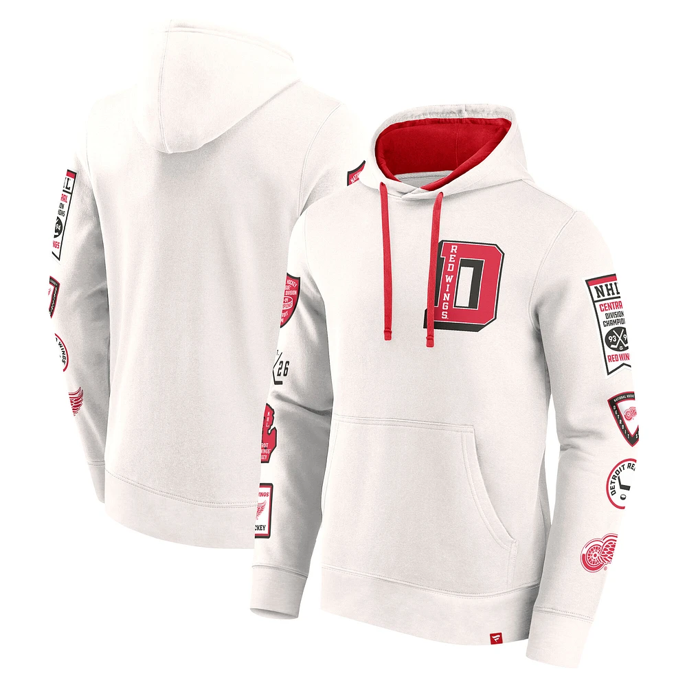 Men's Fanatics White Detroit Red Wings Letterman Fleece Pullover Hoodie