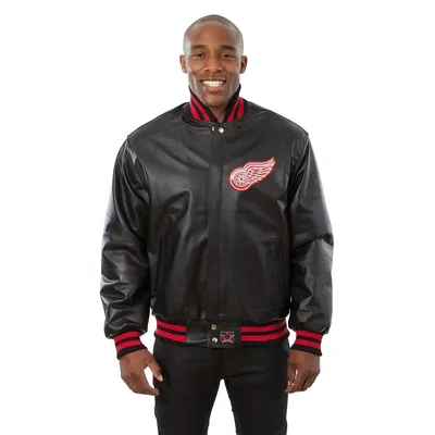 Men's JH Design Red Detroit Wings Big & Tall All-Leather Jacket with Front Leather Logo