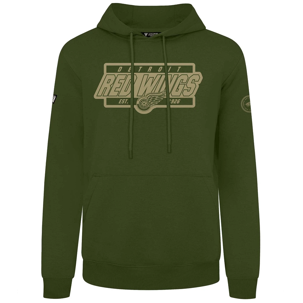 Sweat à capuche enfiler Podium pour homme de Levelwear, couleur olive, Detroit Red Wings