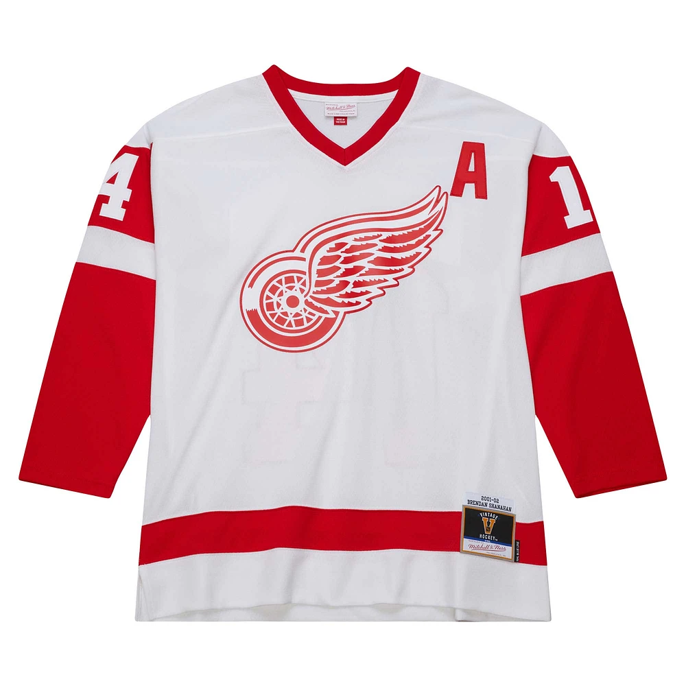 Men's Mitchell & Ness Brendan Shanahan White Detroit Red Wings  2001/02 Alternate Captain Blue Line Player Jersey