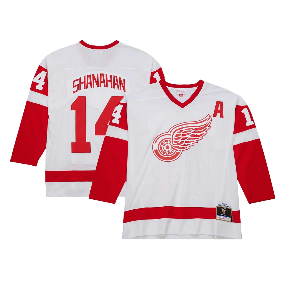 Men's Mitchell & Ness Brendan Shanahan White Detroit Red Wings  2001/02 Alternate Captain Blue Line Player Jersey