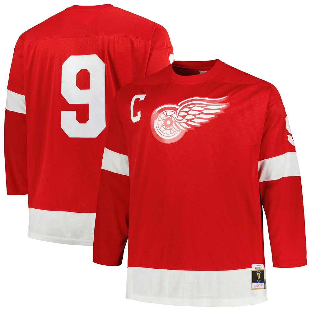 Men's Mitchell & Ness Gordie Howe Red Detroit Wings Big Tall 1960 Captain Patch Blue Line Player Jersey