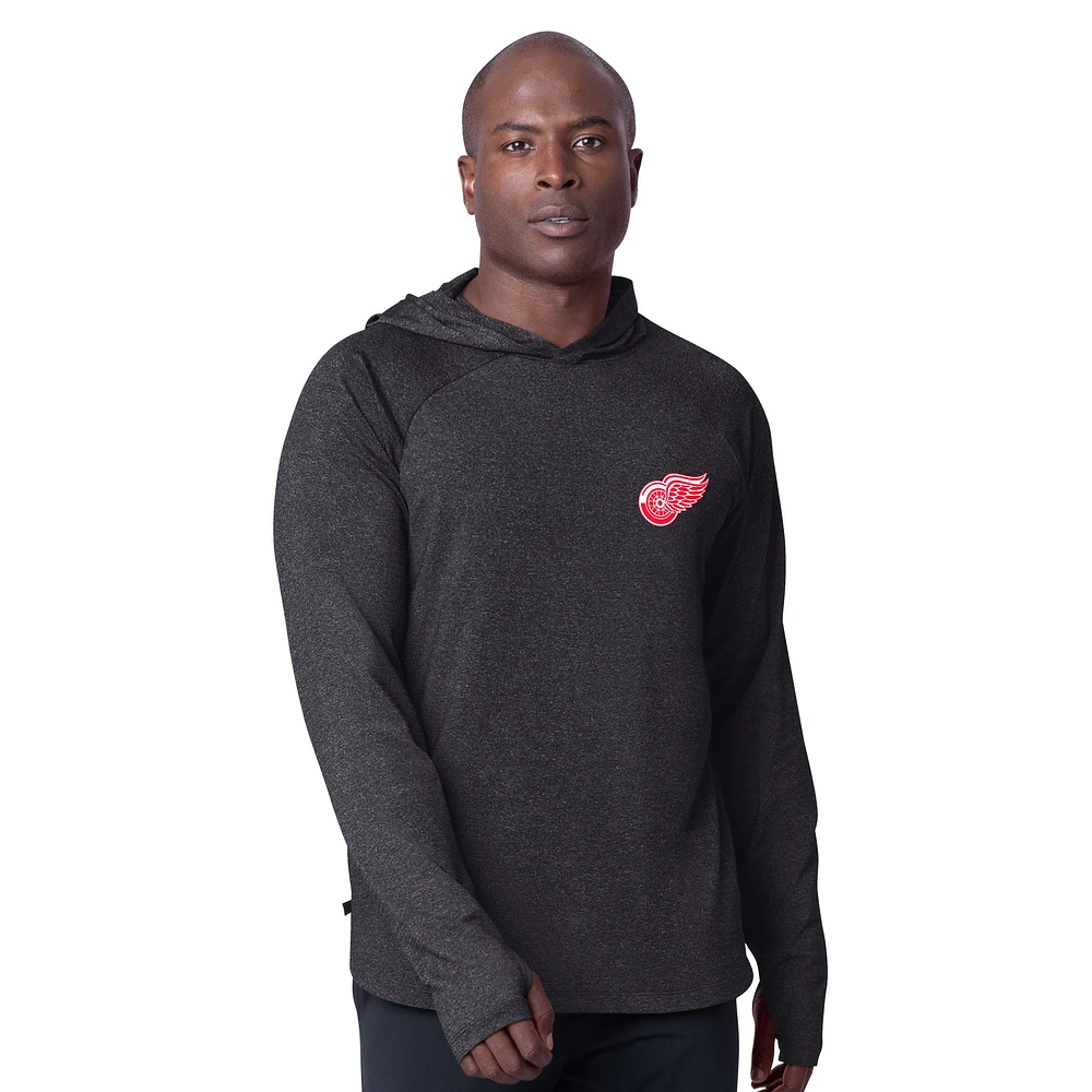 T-shirt à capuche manches longues raglan Fast Track des Red Wings de Detroit pour homme MSX by Michael Strahan noir