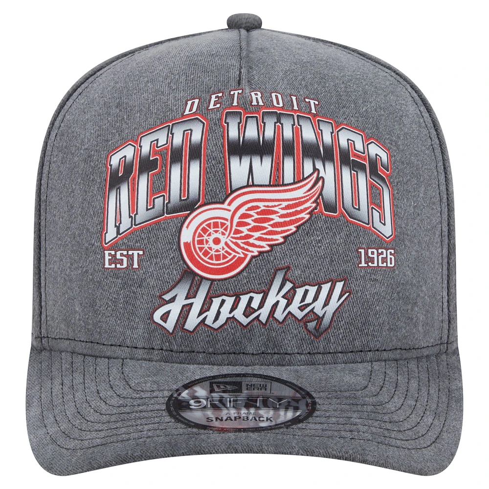 Men's New Era  Charcoal Detroit Red Wings Throwback Washed A-Frame Pre-Curved 9FIFTY Snapback Hat