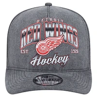 Men's New Era  Charcoal Detroit Red Wings Throwback Washed A-Frame Pre-Curved 9FIFTY Snapback Hat