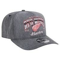 Men's New Era  Charcoal Detroit Red Wings Throwback Washed A-Frame Pre-Curved 9FIFTY Snapback Hat