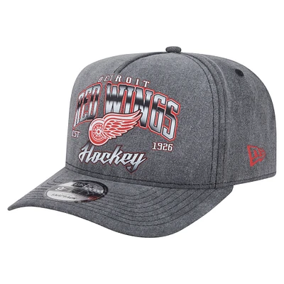 Men's New Era  Charcoal Detroit Red Wings Throwback Washed A-Frame Pre-Curved 9FIFTY Snapback Hat