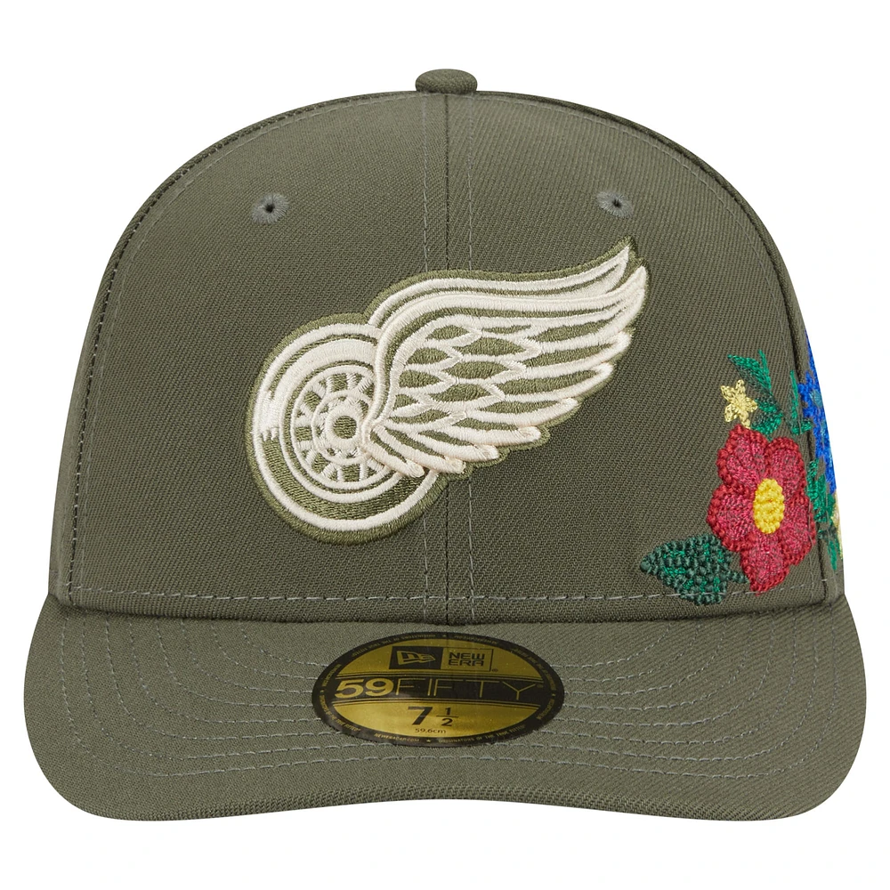 Men's New Era Olive Detroit Red Wings Tonal Florals 59FIFTY Fitted Hat