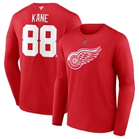 T-shirt à manches longues authentique pour homme Patrick Kane Red Detroit Wings avec nom et numéro Stack