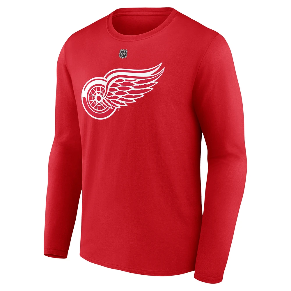 T-shirt à manches longues authentique pour homme Patrick Kane Red Detroit Wings avec nom et numéro Stack