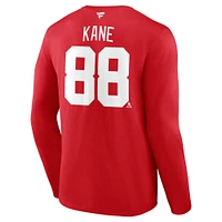 T-shirt à manches longues authentique pour homme Patrick Kane Red Detroit Wings avec nom et numéro Stack