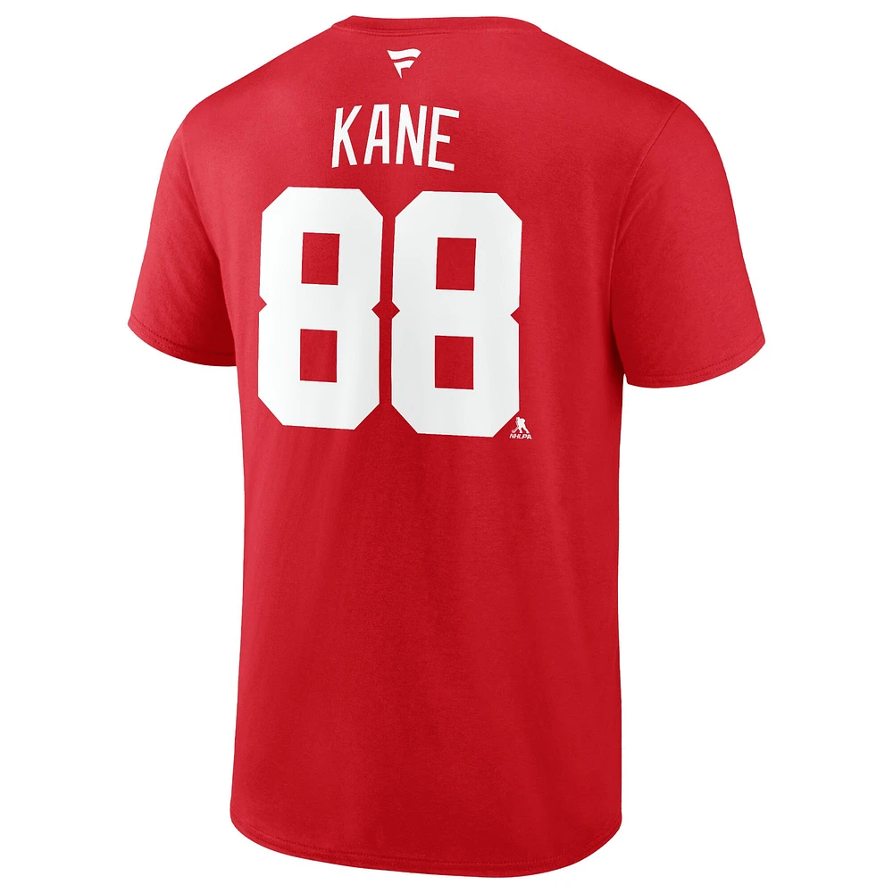 T-shirt rouge authentique pour homme Patrick Kane Detroit Red Wings avec nom et numéro Stack