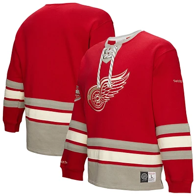 Men's Red Detroit Wings Heritage Lace-Up Pullover Sweatshirt