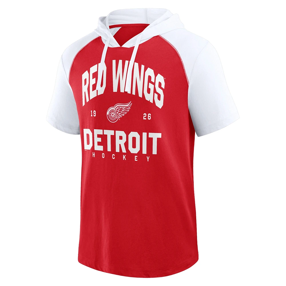 Men's  Red Detroit Wings Prime Raglan Short Sleeve Pullover Hoodie