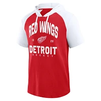 Men's  Red Detroit Wings Prime Raglan Short Sleeve Pullover Hoodie