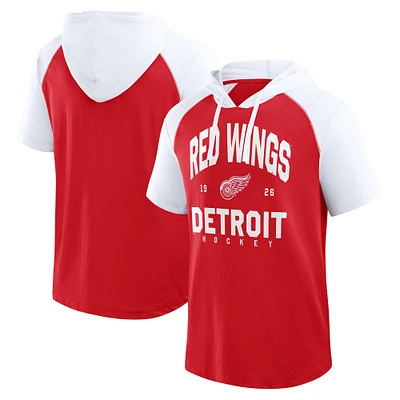 Men's  Red Detroit Wings Prime Raglan Short Sleeve Pullover Hoodie