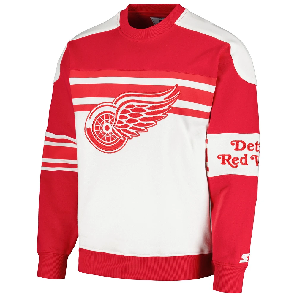 Sweat-shirt à col rond en polaire Starter White Detroit Red Wings Defense pour hommes