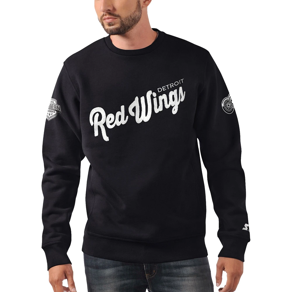 Men's Starter x NHL Black Ice Detroit Red Wings Cross Check Pullover Sweatshirt