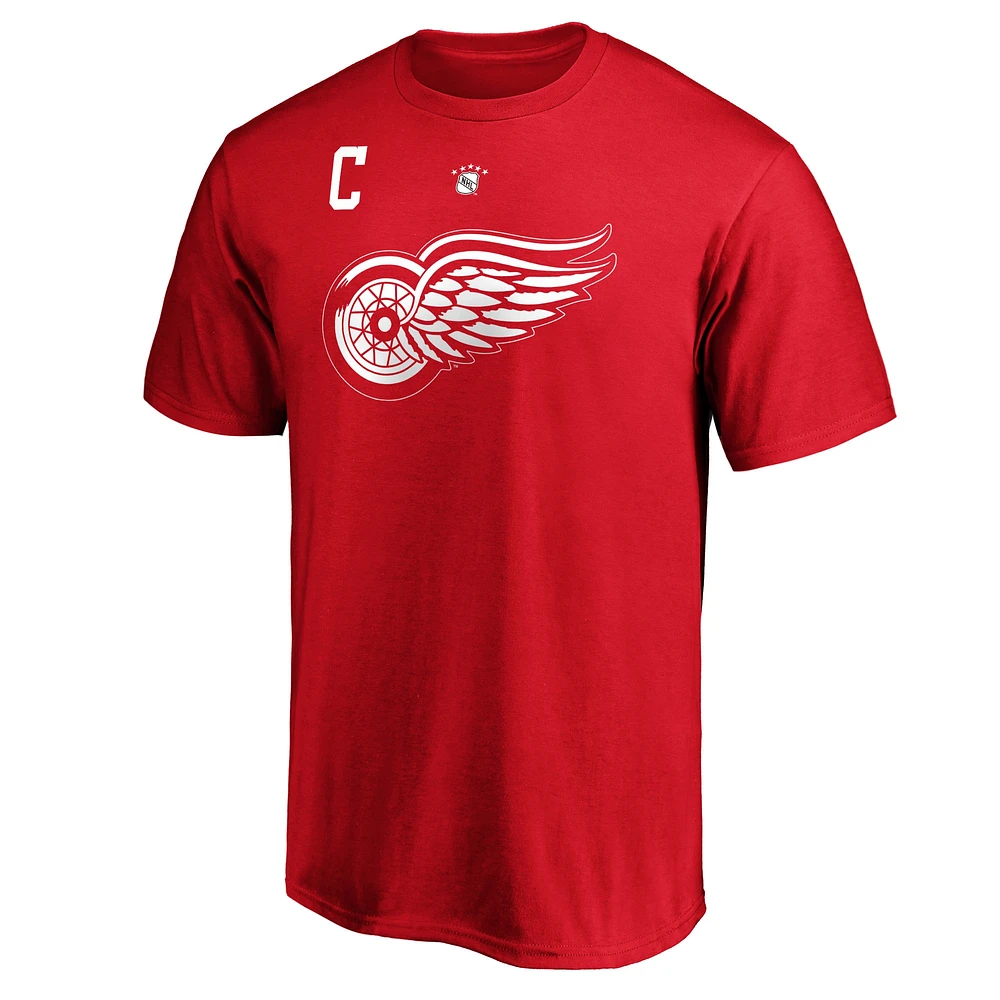 T-shirt rouge pour homme Ted Lindsay des Red Wings de Detroit authentique avec nom et numéro joueur retraité Stack