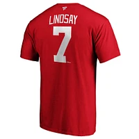 T-shirt rouge pour homme Ted Lindsay des Red Wings de Detroit authentique avec nom et numéro joueur retraité Stack