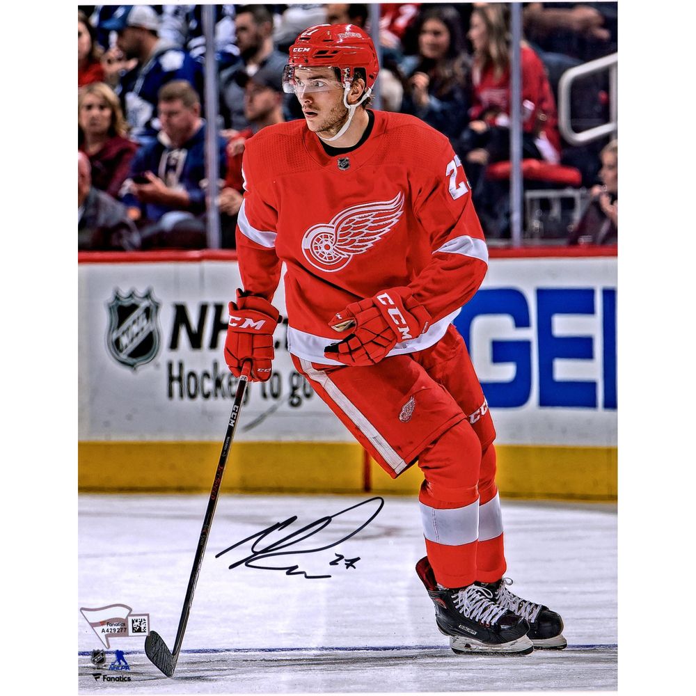 Michael Rasmussen Detroit Red Wings Autographed 8'' x 10'' Red Jersey Vertical Skating Photograph