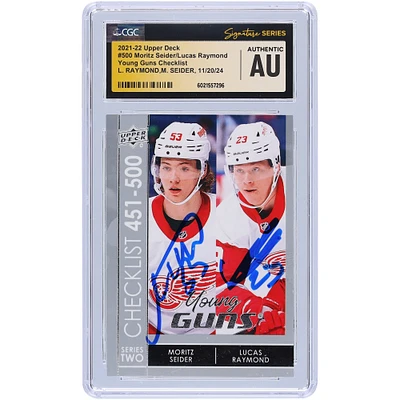 Moritz Seider & Lucas Raymond Detroit Red Wings Autographed 2021-22 Upper Deck Series 2 Young Guns Checklist #500 CGC Fanatics Witnessed Authenticated Rookie Card