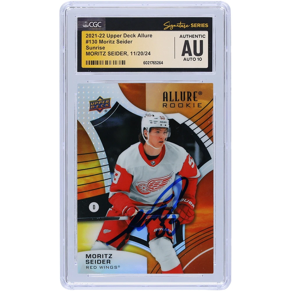 Carte recrue autographiée 2021-22 Upper Deck Allure Sunrise #130 de Moritz Seider Detroit Red Wings, CGC Fanatics Witnessed Authenticated Auto 10 Rookie