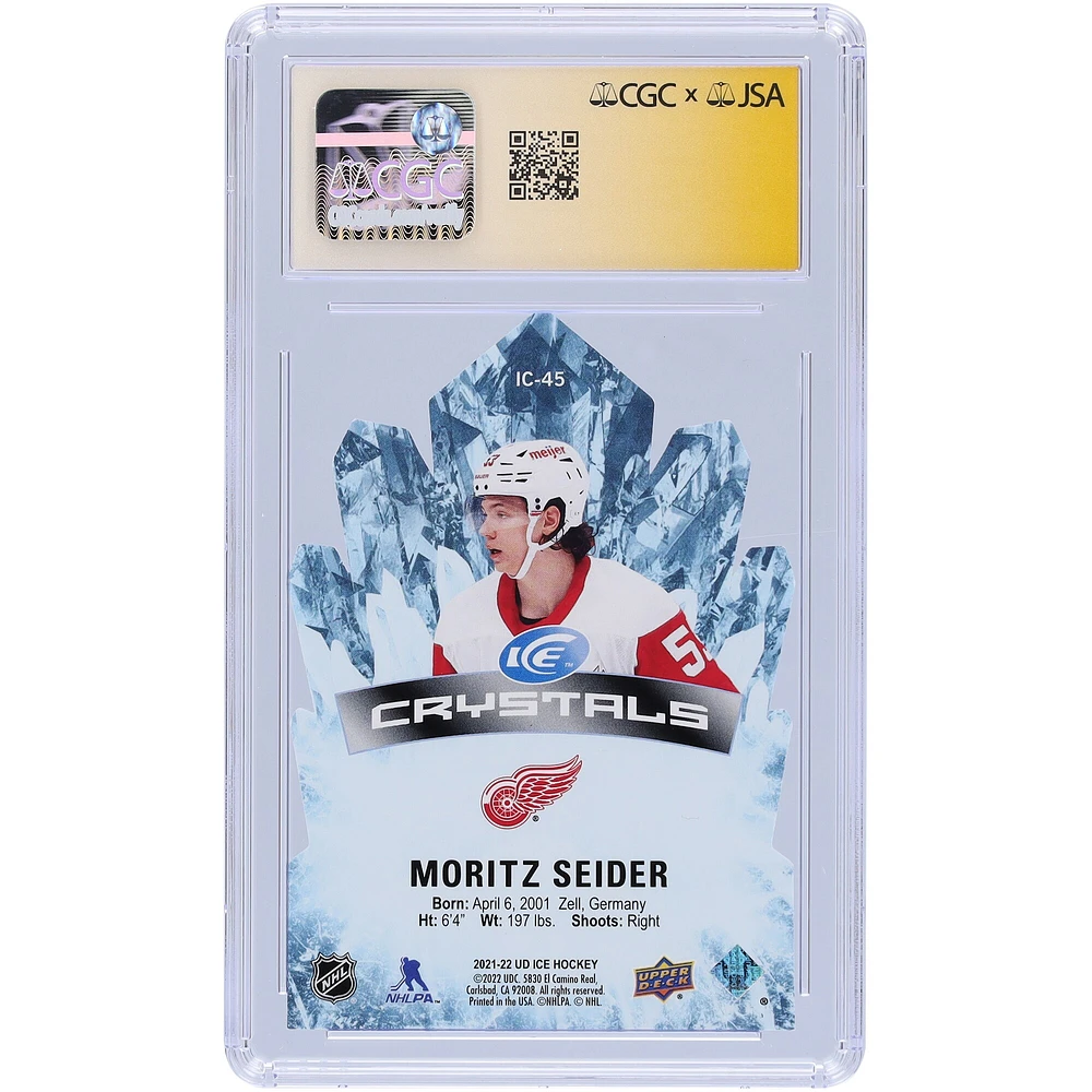 Moritz Seider Detroit Red Wings Carte recrue 9/10 authentifiée 2021-22 Upper Deck Ice Crystals #IC-45 dédicacée par les fanatiques de CGC