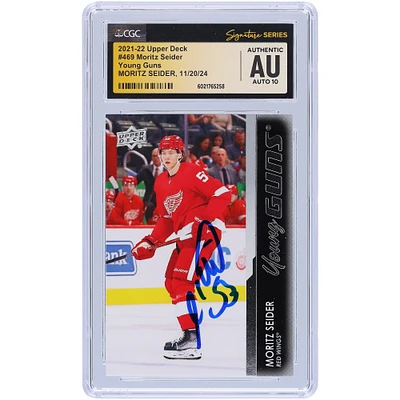 Moritz Seider Detroit Red Wings Carte recrue autographiée 2021-22 Upper Deck Series 2 Young Guns #469 CGC Fanatics Witnessed Authenticated Auto 10 Rookie
