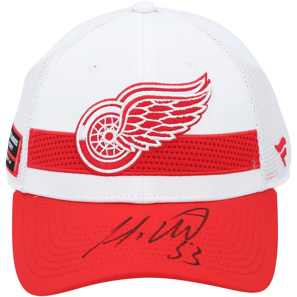 Moritz Seider Detroit Red Wings Autographed White Fanatics Draft Cap