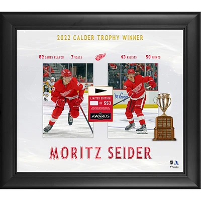 Moritz Seider Detroit Red Wings Framed 15'' x 17'' 2022 Calder Trophy Winner with a Piece of Game-Used Puck - Limited Edition of 553