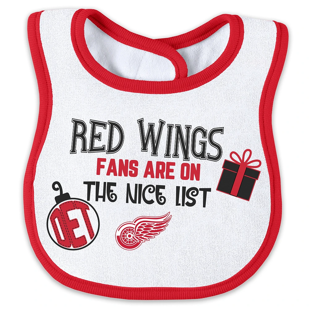 Newborn WEAR by Erin Andrews Detroit Red Wings Allover Print Full-Zip Sleeper & Bib Christmas Set