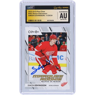 Carte recrue autographiée 2023-24 Upper Deck O-Pee-Chee #563 de Simon Edvinsson Detroit Red Wings, carte Auto 10 authentifiée par les fanatiques de CGC