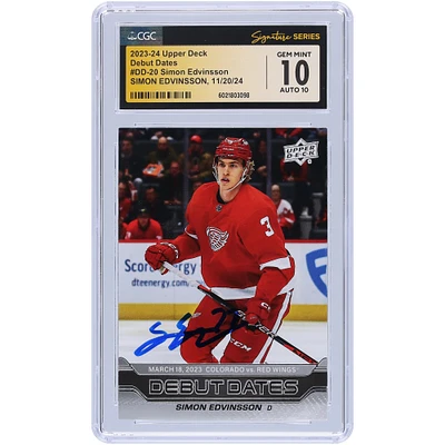 Simon Edvinsson Detroit Red Wings Autographié 2023-24 Upper Deck Série 1 Dates de Début #DD-20 CGC Fanatics Witnessed Authentifié 10/10 Rookie Card