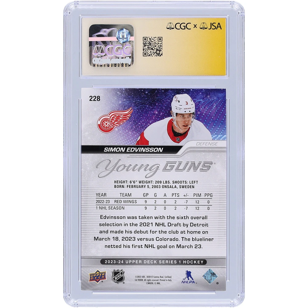 Carte de recrue autographiée 10/10 2023-24 Upper Deck Series 1 Young Guns #228 CGC Fanatics Witnessed Detroit Red Wings