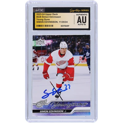 Carte recrue autographiée 2023-24 Upper Deck Series 1 Young Guns #228 CGC Fanatics Witnessed Authenticated Auto 10 Rookie Card de Simon Edvinsson Detroit Red Wings