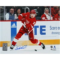 Simon Edvinsson Detroit Red Wings Autographed 8" x 10" Red Jersey Shooting Photograph