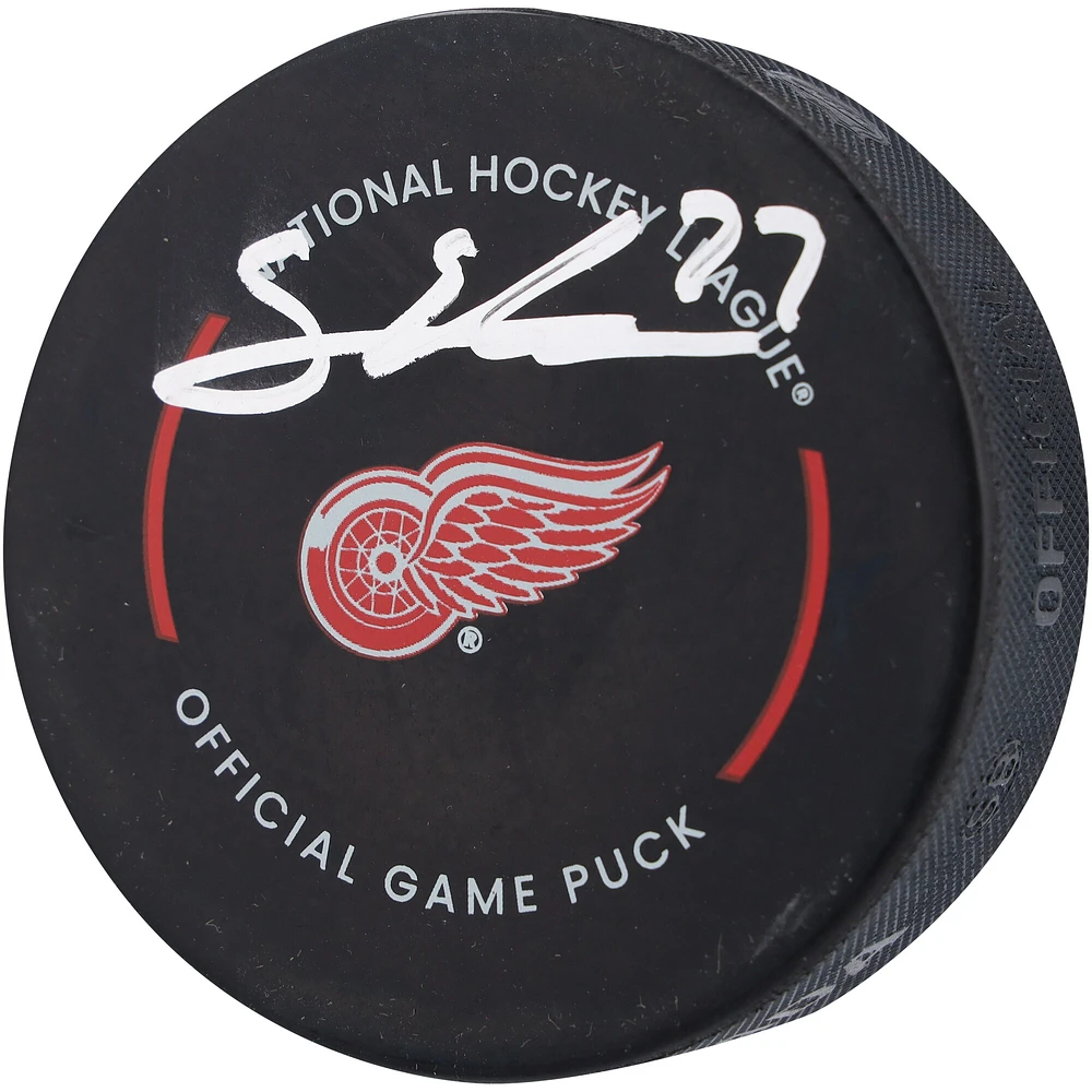 Rondelle de match officielle autographiée par Simon Edvinsson des Red Wings de Detroit