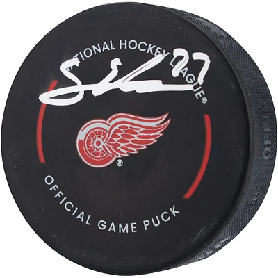 Rondelle de match officielle autographiée par Simon Edvinsson des Red Wings de Detroit