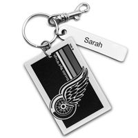 White Detroit Red Wings Personalized Leather Rectangle Keychain