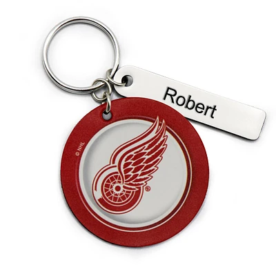 Porte-clés rond en cuir personnalisé Detroit Red Wings blanc