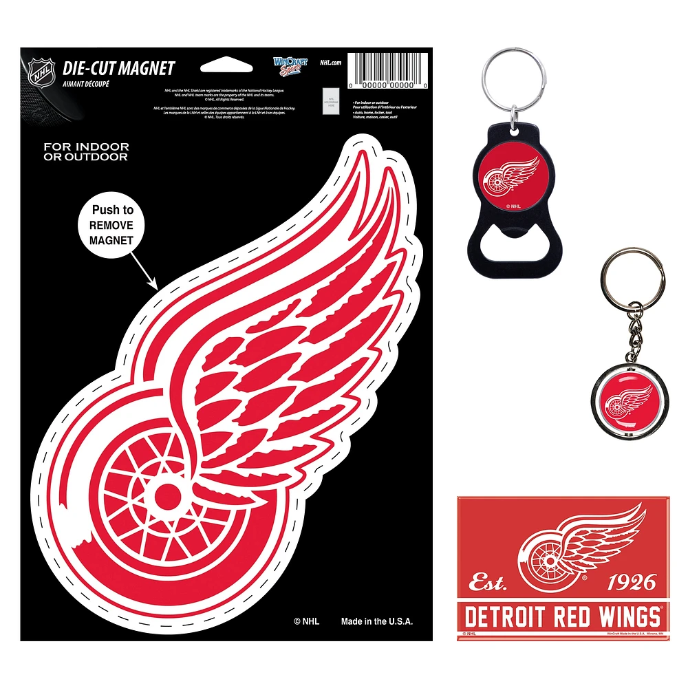 WinCraft Detroit Red Wings 4-Pack Key Rings and Magnets Set