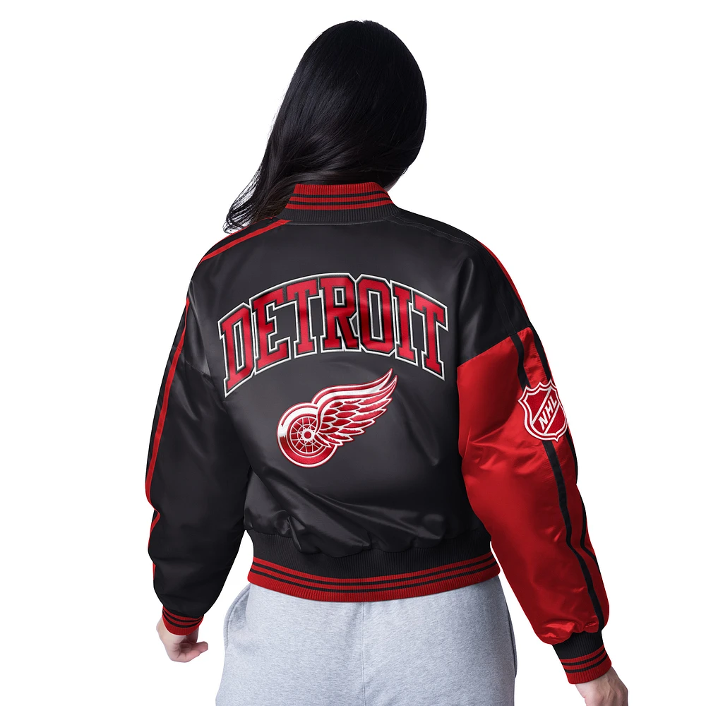 Veste Varsity courte à boutons-pression Starter Black Detroit Red Wings Zone Blitz pour femme