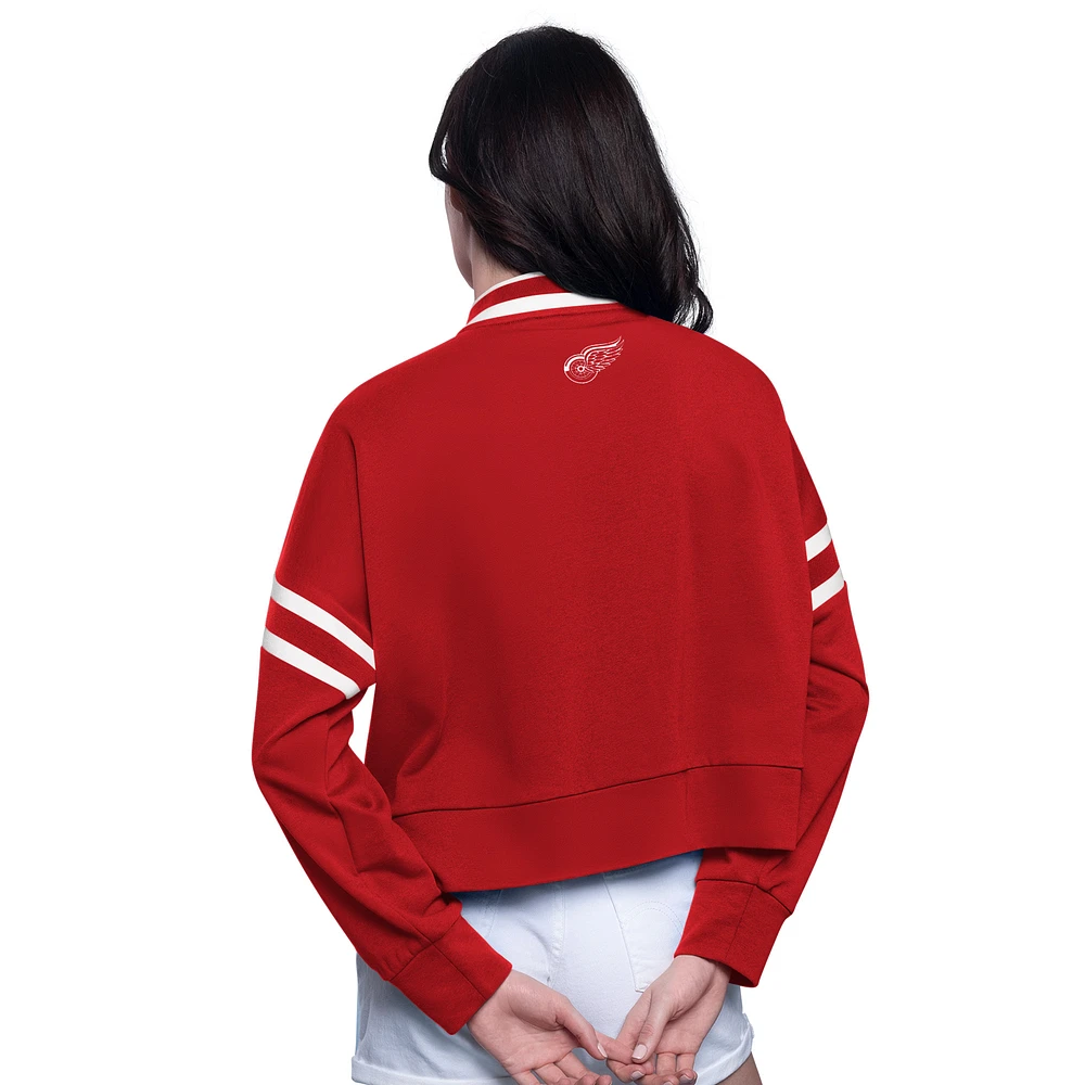 Women's Starter  Red Detroit Wings Power Play Cropped Pullover Sweatshirt