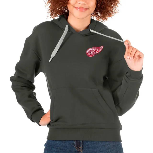 Women's Antigua Black Detroit Lions Victory Logo Pullover Sweatshirt