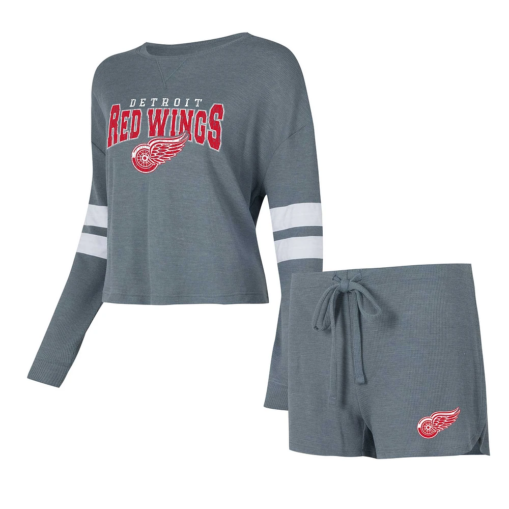 Ensemble de nuit Concepts Sport gris Detroit Red Wings Meadow T-shirt à manches longues et short pour femmes