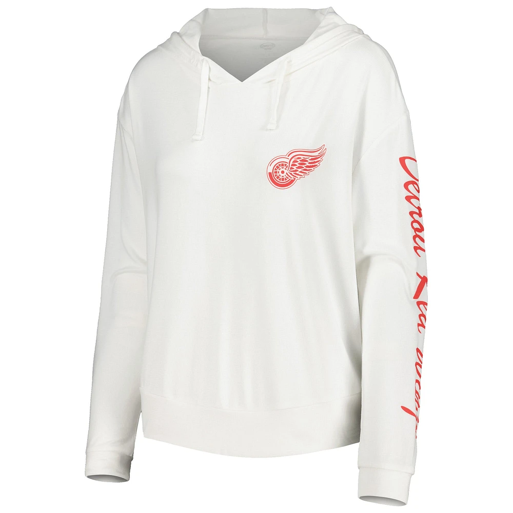 T-shirt à capuche manches longues Concepts Sport blanc Detroit Red Wings Accord Hacci pour femmes