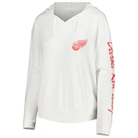 T-shirt à capuche manches longues Concepts Sport blanc Detroit Red Wings Accord Hacci pour femmes